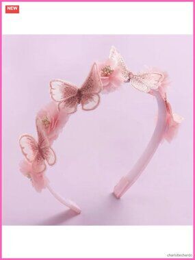 Handmade Butterfly Flower Headband Simulated Mesh Hair Accessory for Wedding